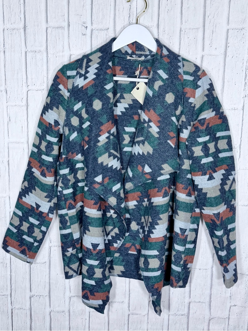ANDTHEWHY Southwestern Waterfall Open Front Jacket NWT Size Large